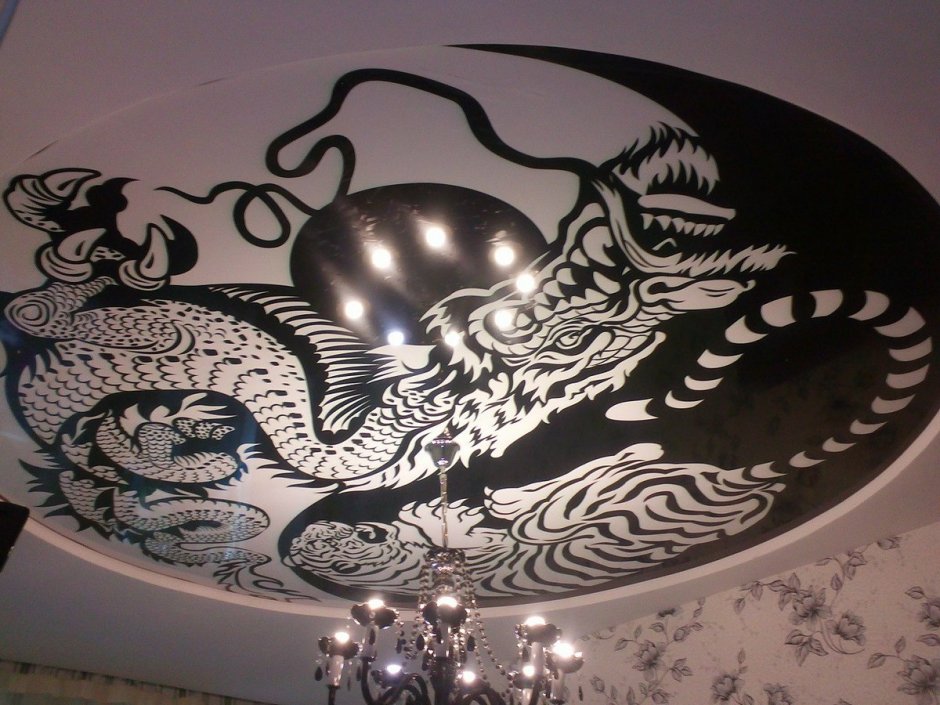 Натяжные потолки с фотопечатью черно белые