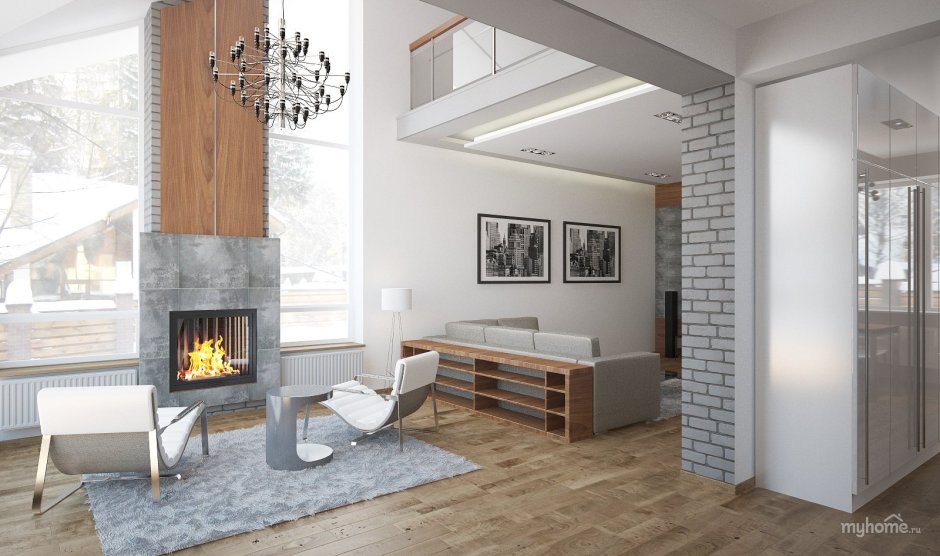 Дом в стиле лофт с камином