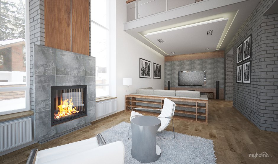 Дом в стиле лофт с камином
