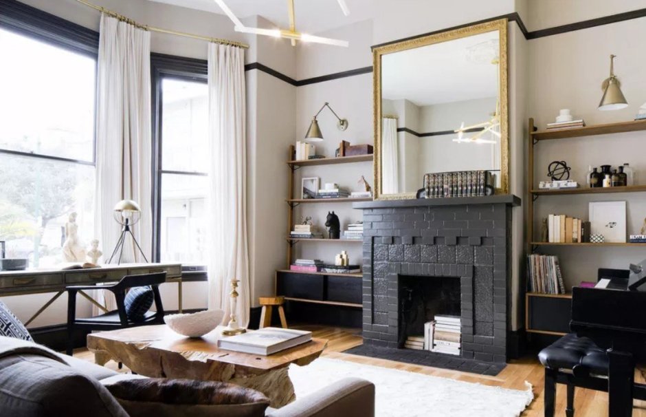 Черный камин в интерьере