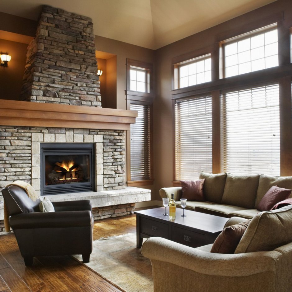 Интерьер в стиле сафари с камином фото