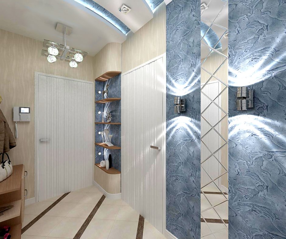 Коридор с голубыми панелями