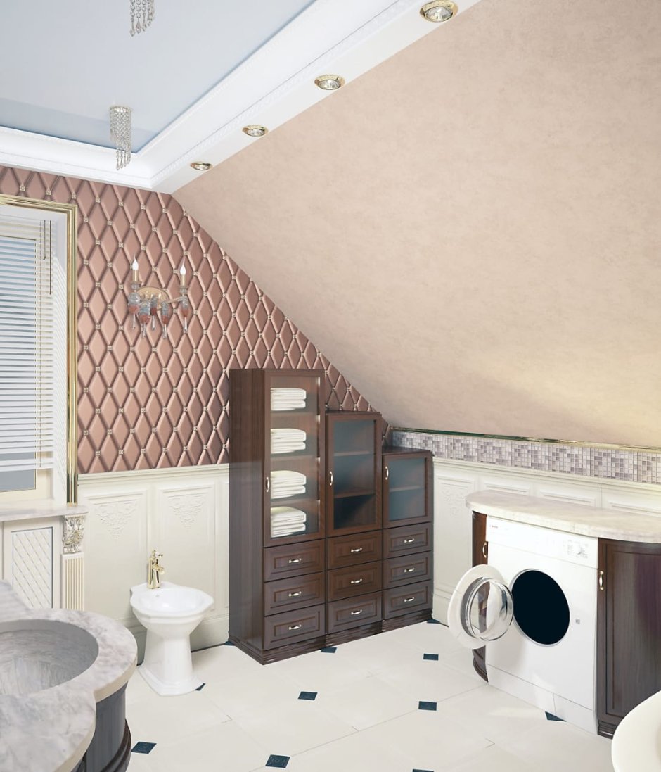 Спальня с мансардным потолком в классическом стиле