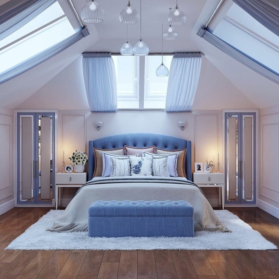 Шторы в спальню с мансардным потолком