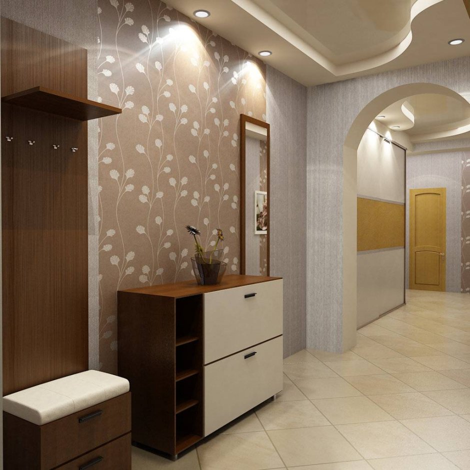 Прихожая с встроенным шкафом из гипсокартона