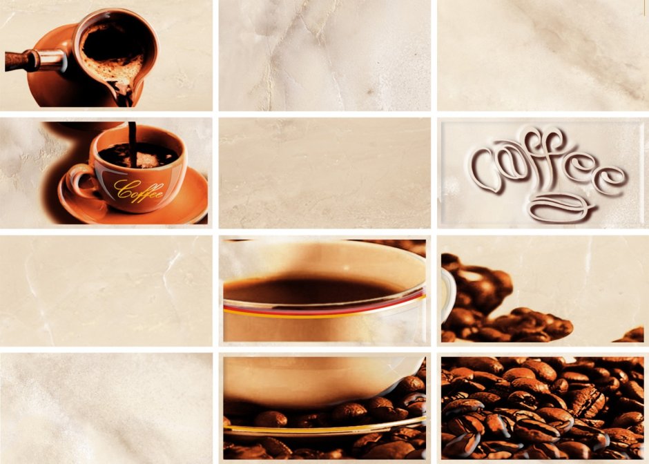 Обои для кухни с кофейными чашками цветные