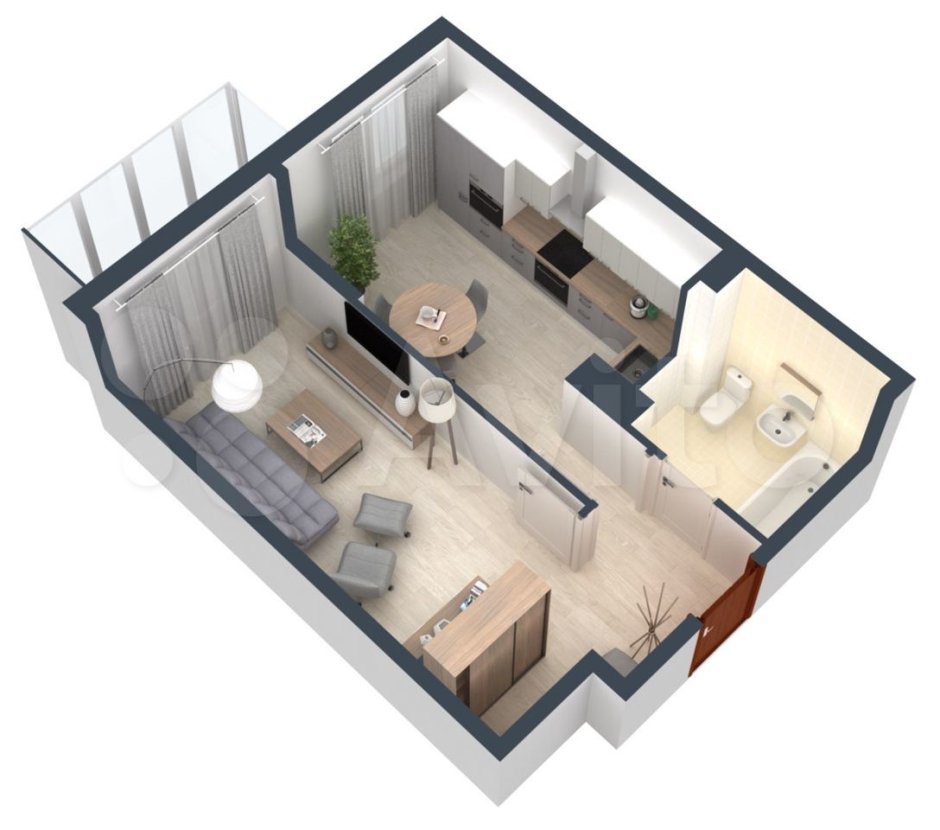 Планировка однокомнатной квартиры 3d