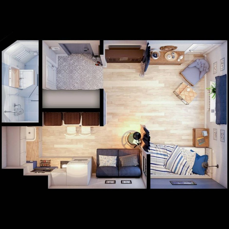 Планировка студии 24 м2