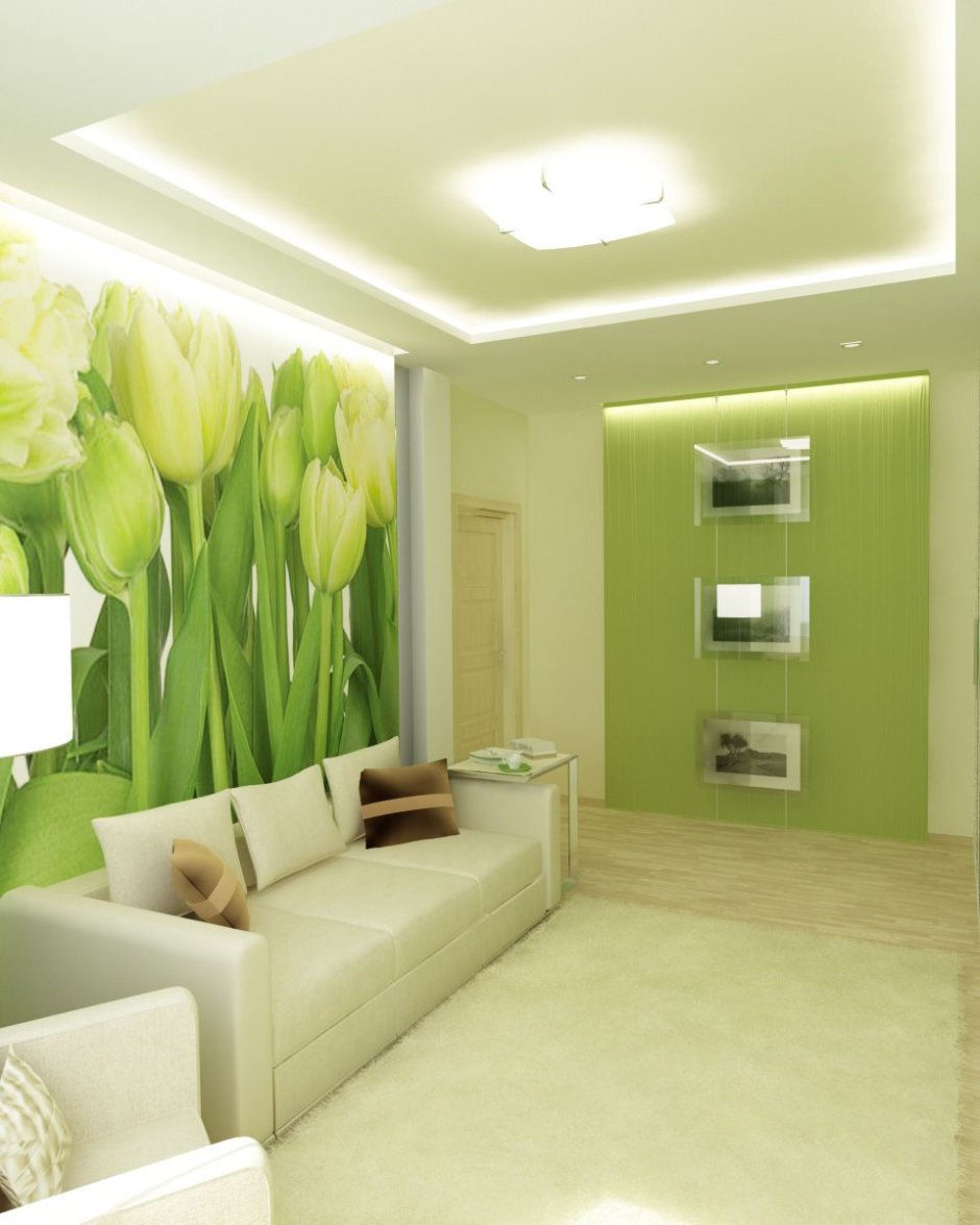 Натяжные потолки однотонный фисташковый