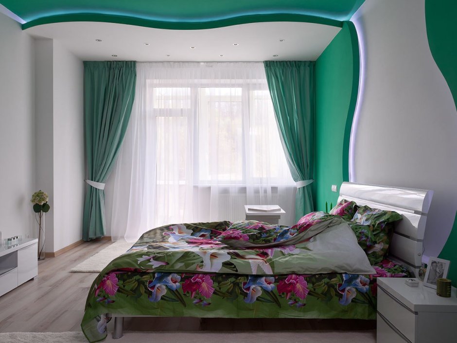 Занавески зеленые в спальню
