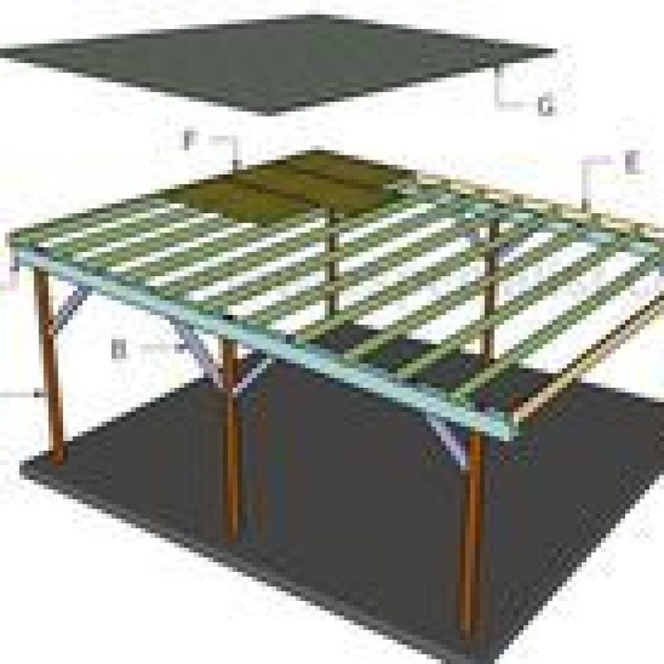 Односкатный навес под 2 машины чертеж