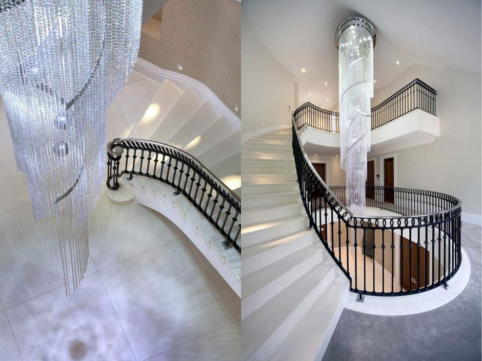 Длинная люстра для лестницы