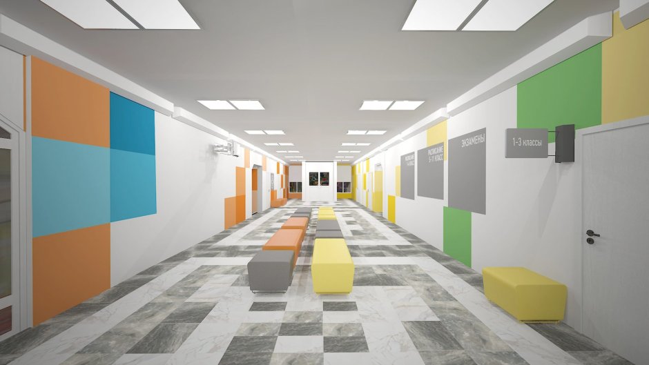 Интерьер коридора в школе