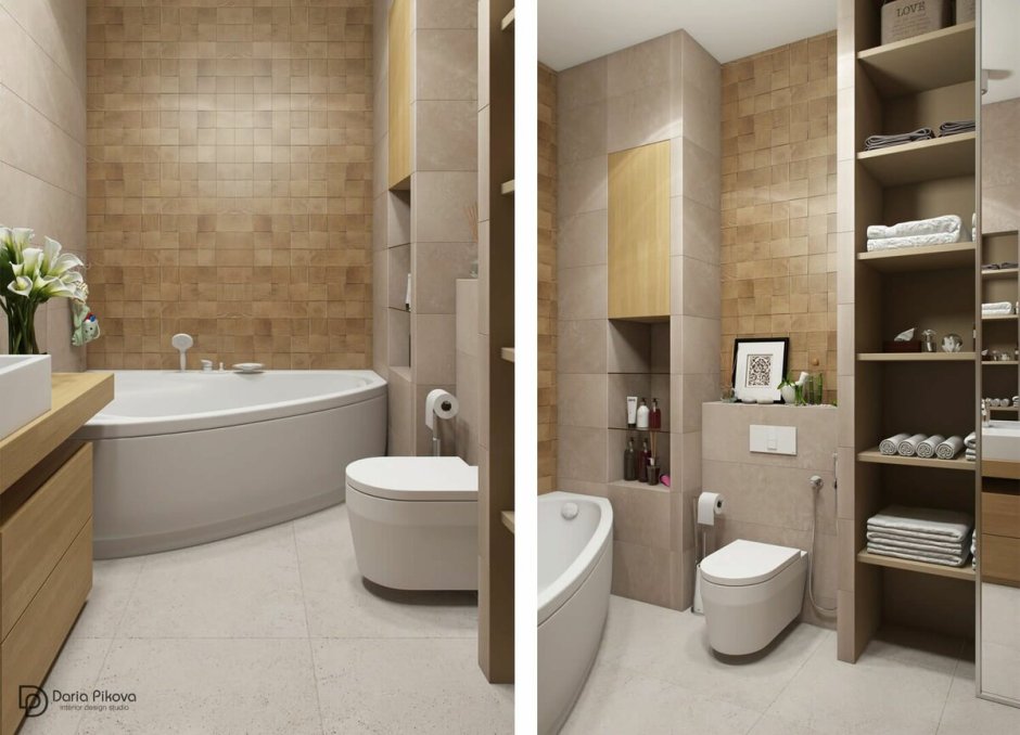 Интерьеры ванных комнат с душевой