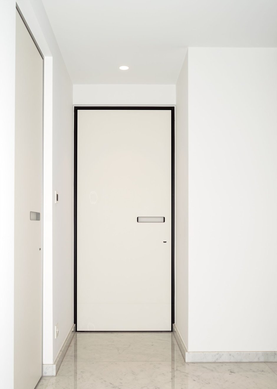 Белая межкомнатная дверь с черной коробкой