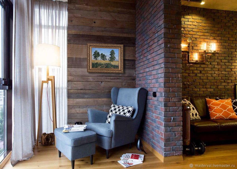 Кирпич и дерево в интерьере