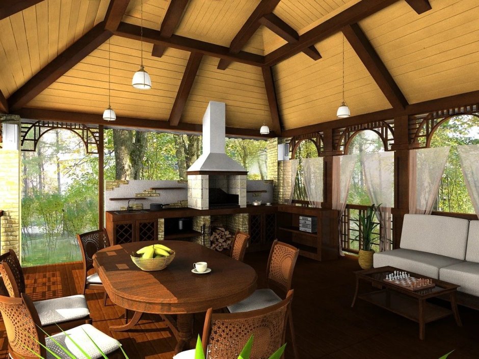 Беседка с панорамными окнами