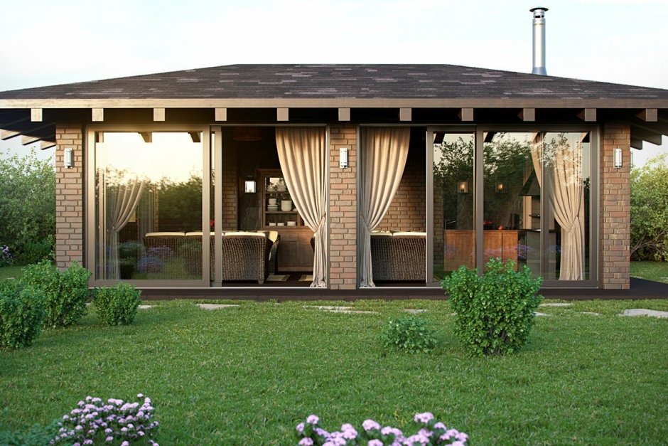 Баня с остекленной верандой