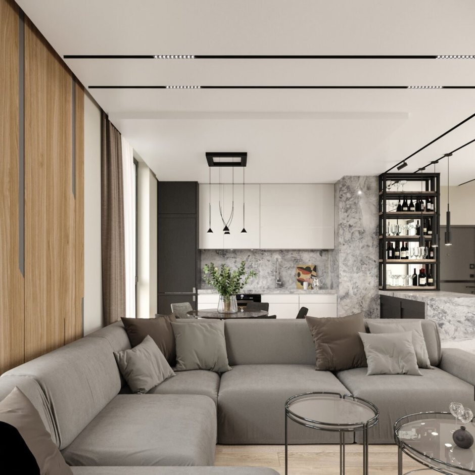 Трековые светильники в гостиной