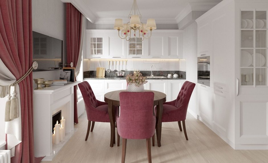 Кухни бордовые с белым Неоклассика