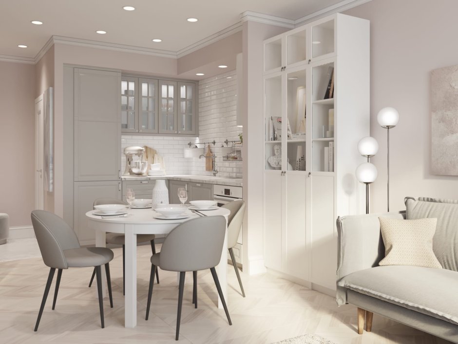 Кухни гостиные в пудровых тонах