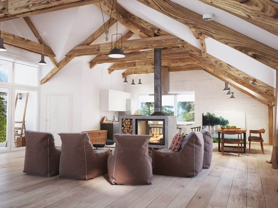 Фальшбалки в интерьере Шале