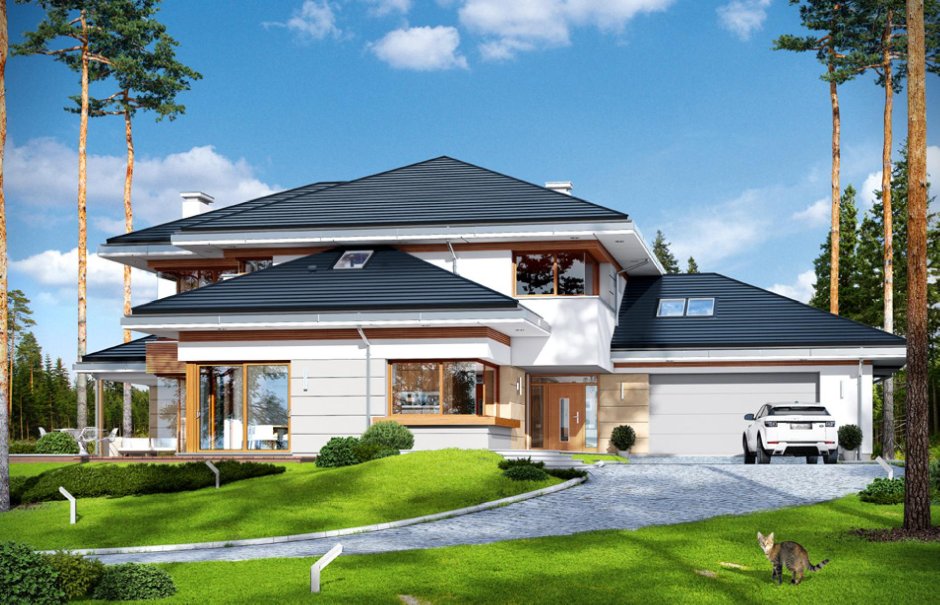 Современный дом с двухскатной крышей