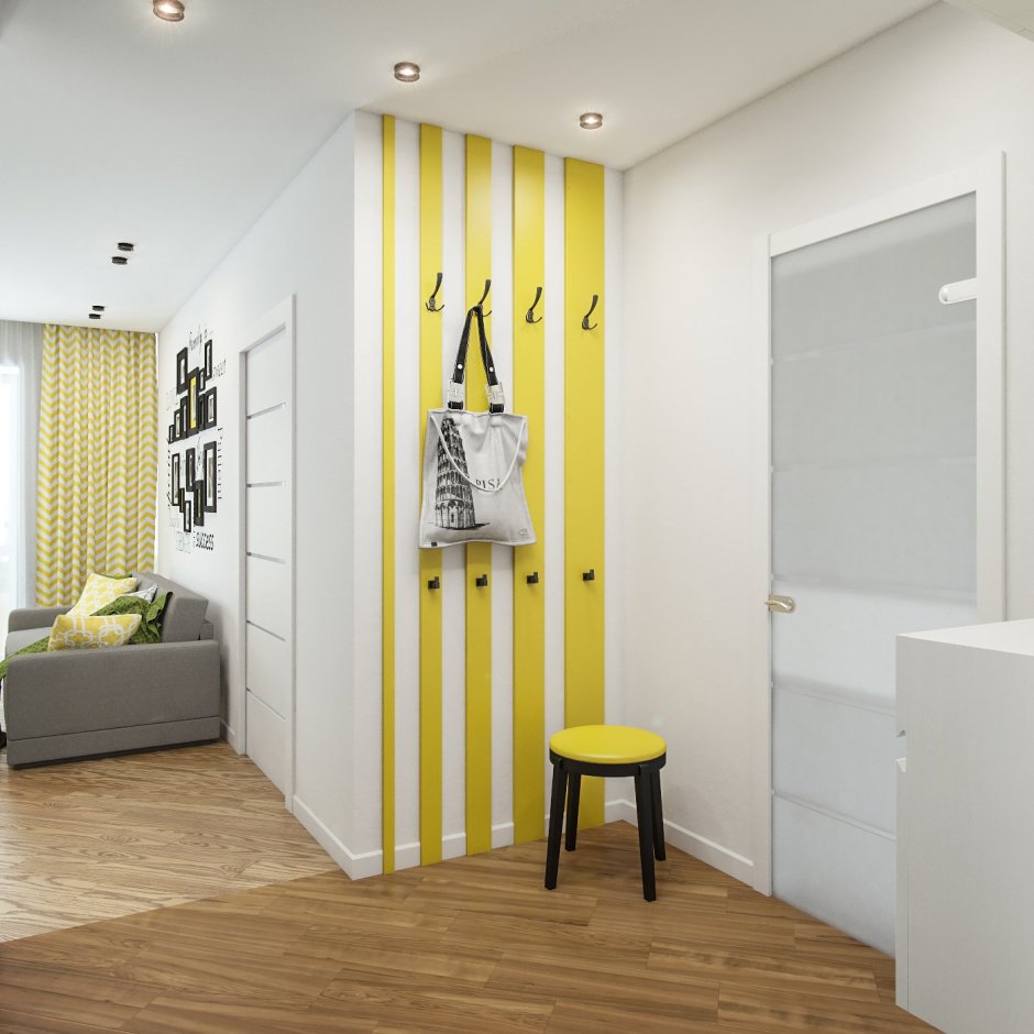 Прихожая с рейками и зеркалом