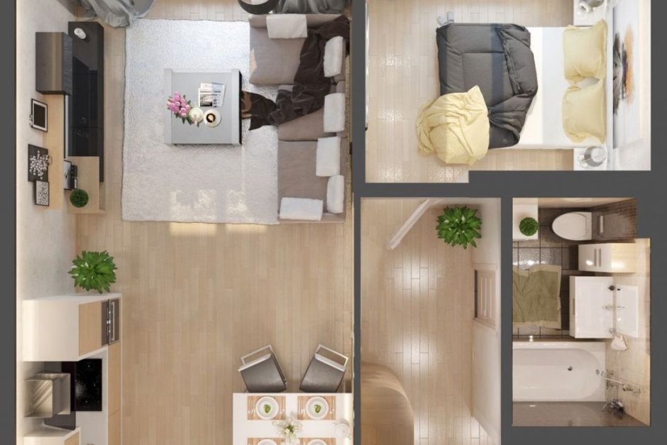 Кухня-гостиная 20 кв.м евродвушка