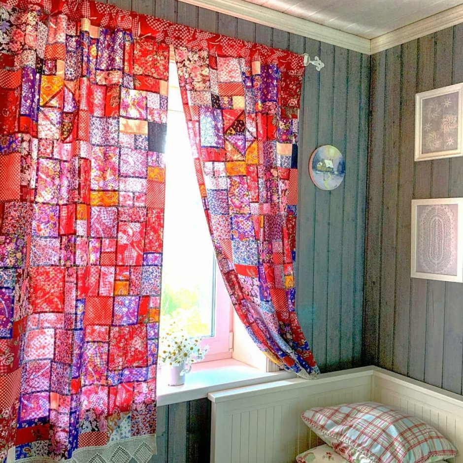 Короткие шторы пэчворк на кухню своими руками