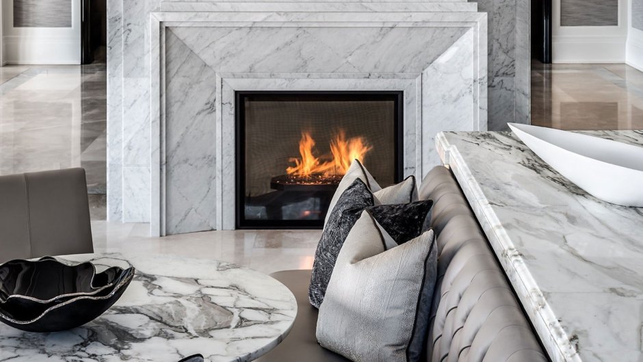 Отделка камина керамогранитом