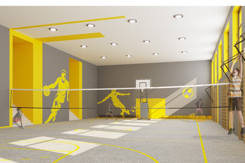 Дизайн оформление стен спортзала школы