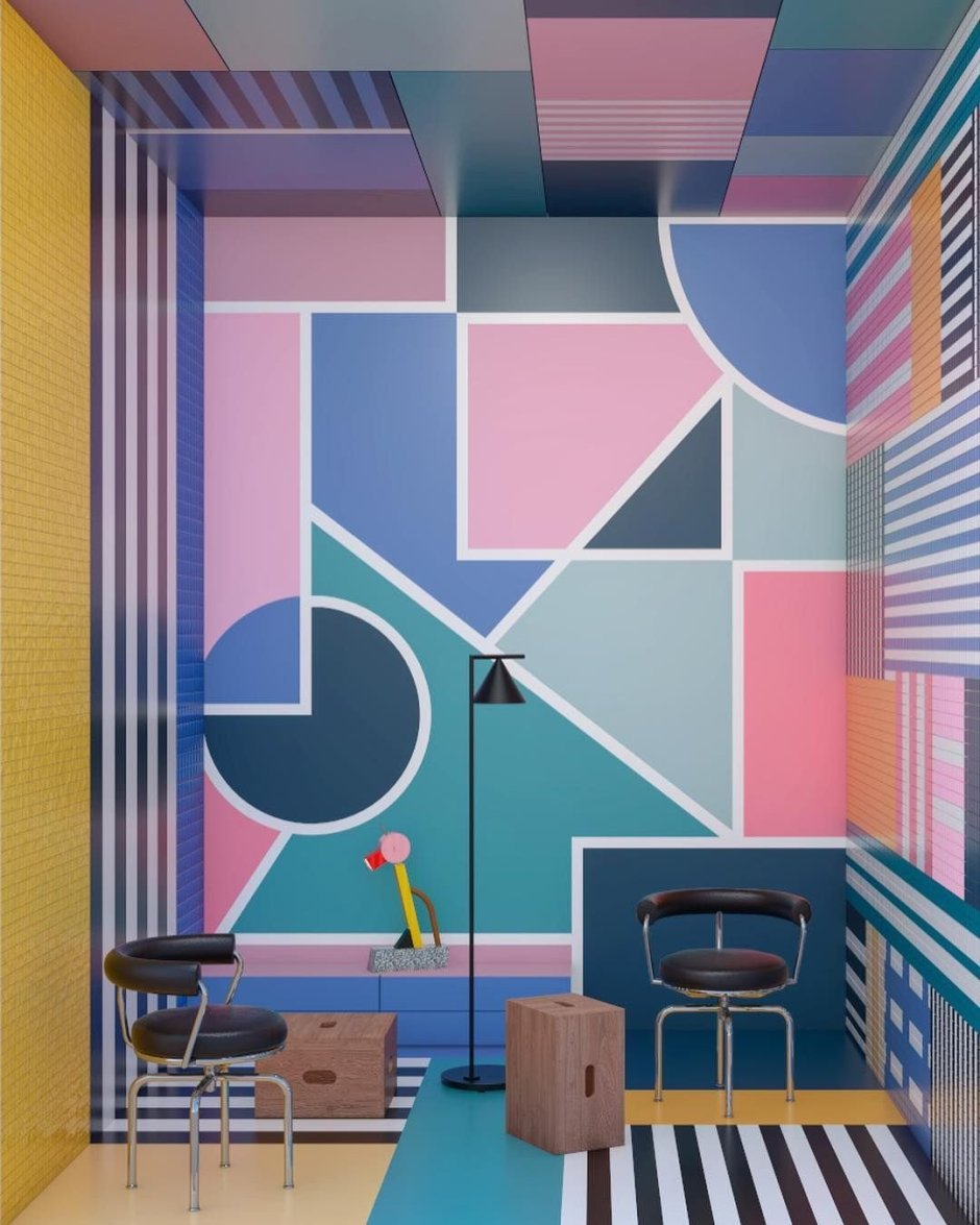 Геометрические фигуры на стене комнаты