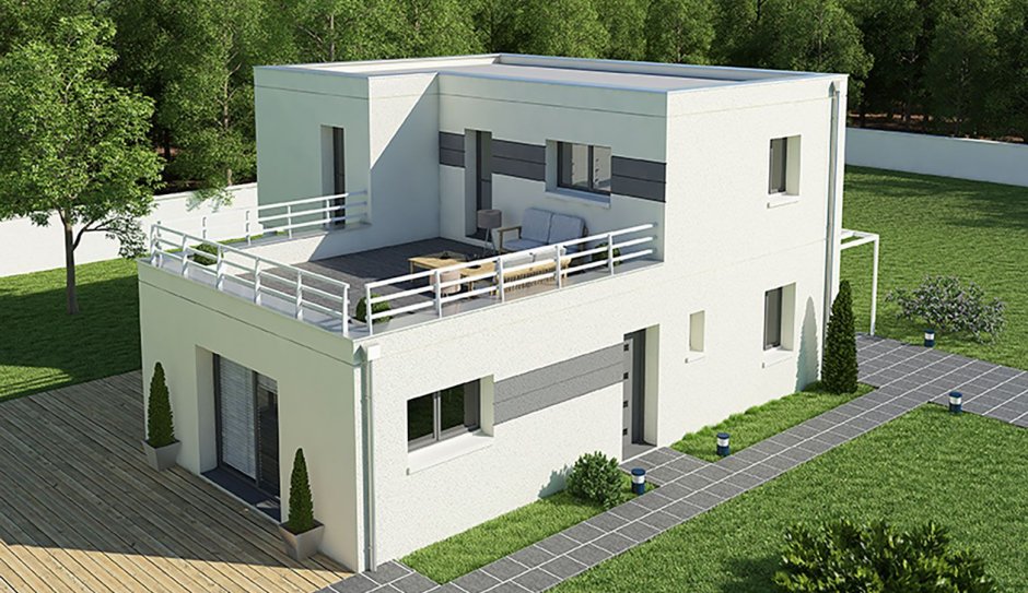 Дом 2 этажа с плоской крышей