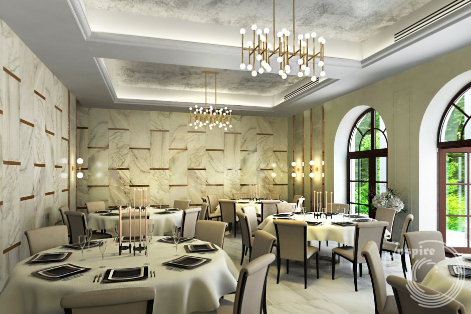 Интерьер банкетного зала в кафе