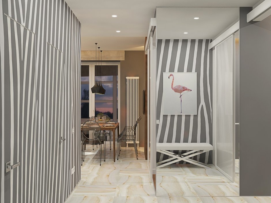 Полосатые обои в прихожей