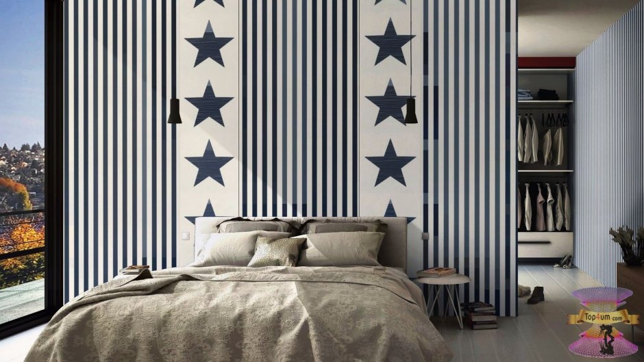 Обои в мелкую полоску в интерьере