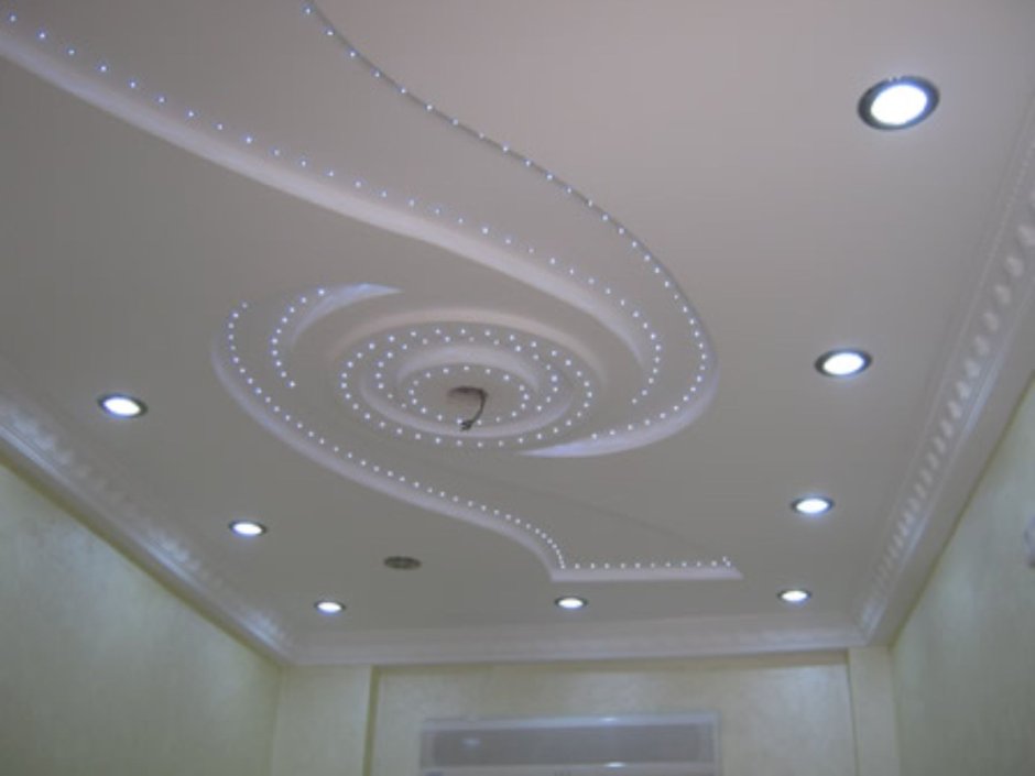 Фигуры из гипсокартона на потолке в гостиной