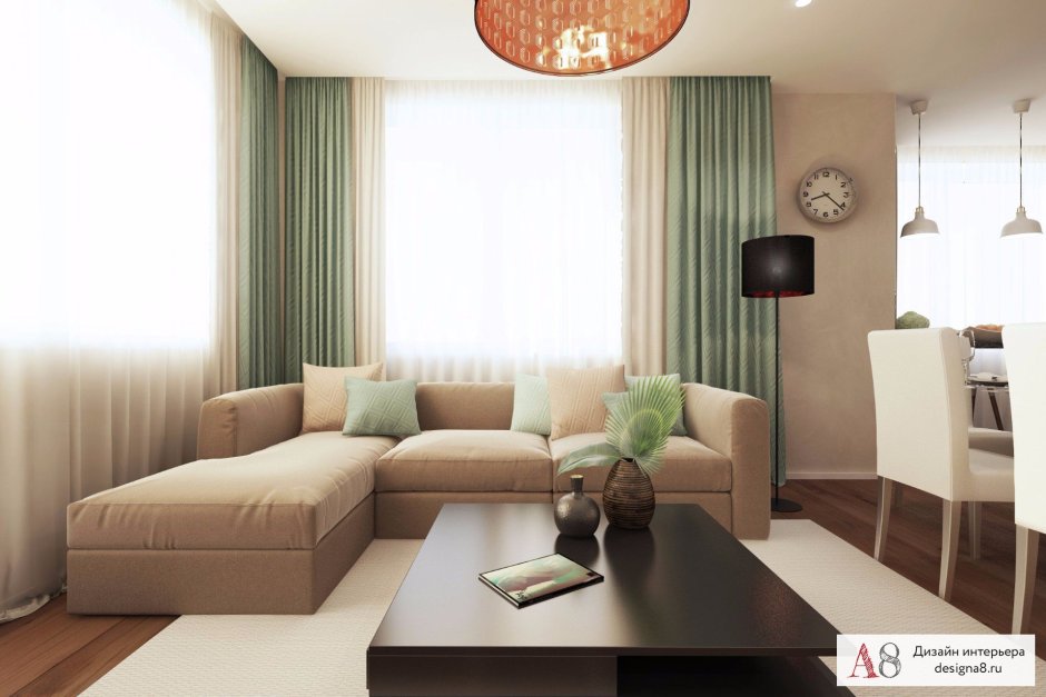 Гостиная с двумя угловыми диванами