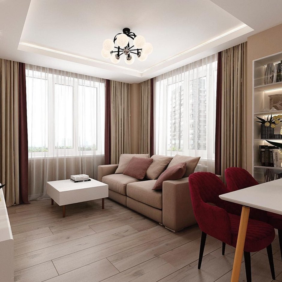 Гостиная с 2 окнами