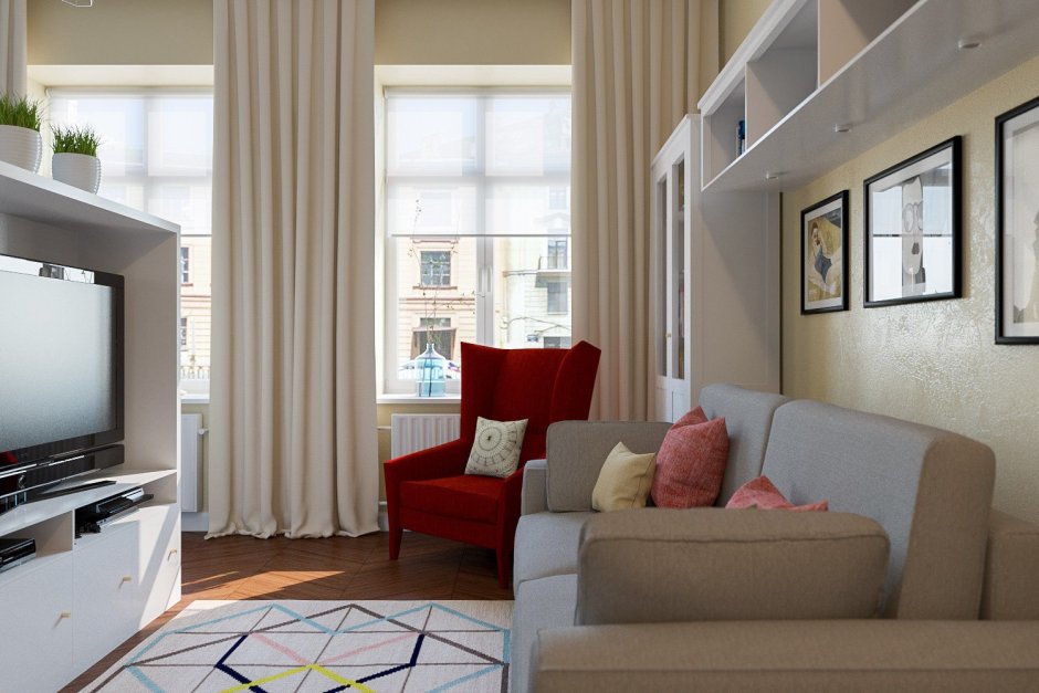 Зонирование комнаты с двумя окнами