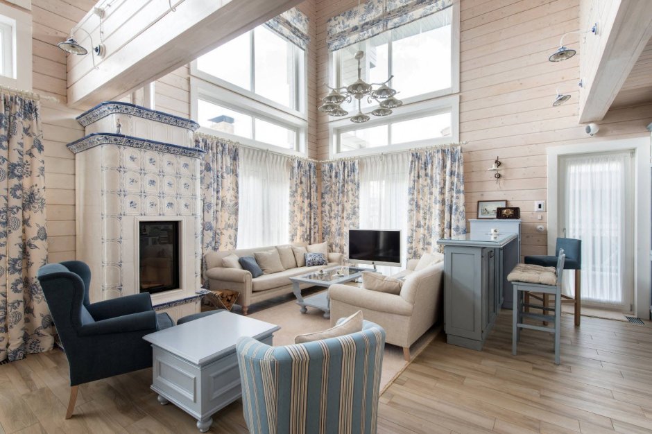 Кухня в стиле Сканди в деревянном доме