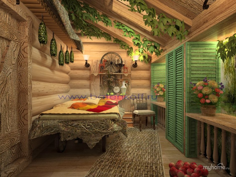 Гостиная Прованс Кантри в бревенчатом доме