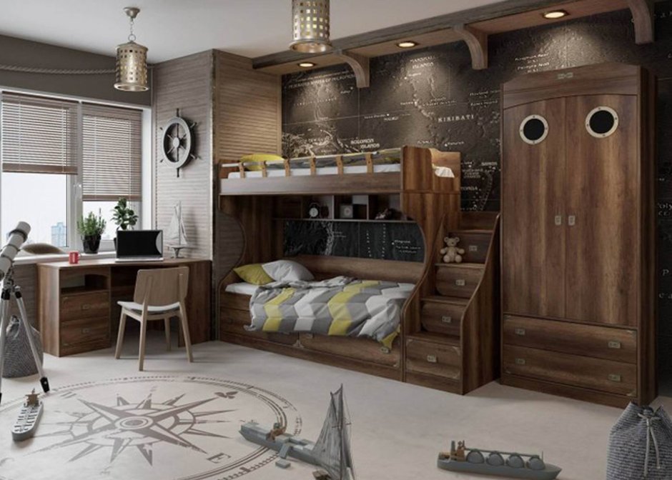 Кровать комбинированная «навигатор» (дуб каньон)