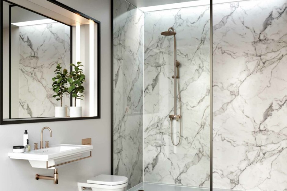 Панели ПВХ для ванной под мрамор