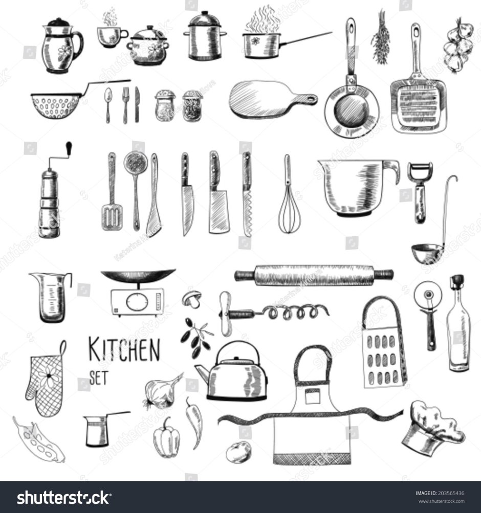 Полка с посудой нарисованная