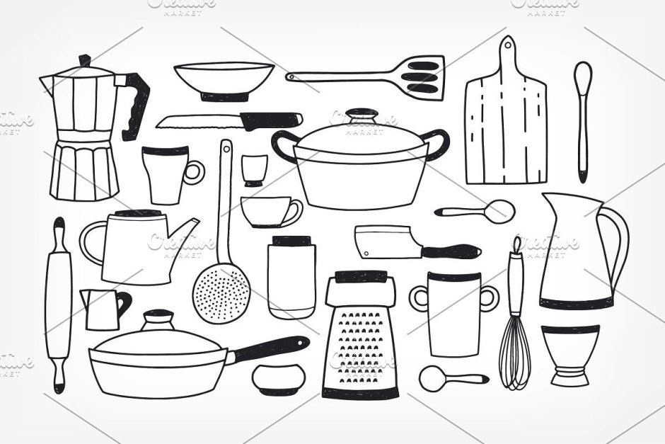 Горячие кухонные предметы рисунок