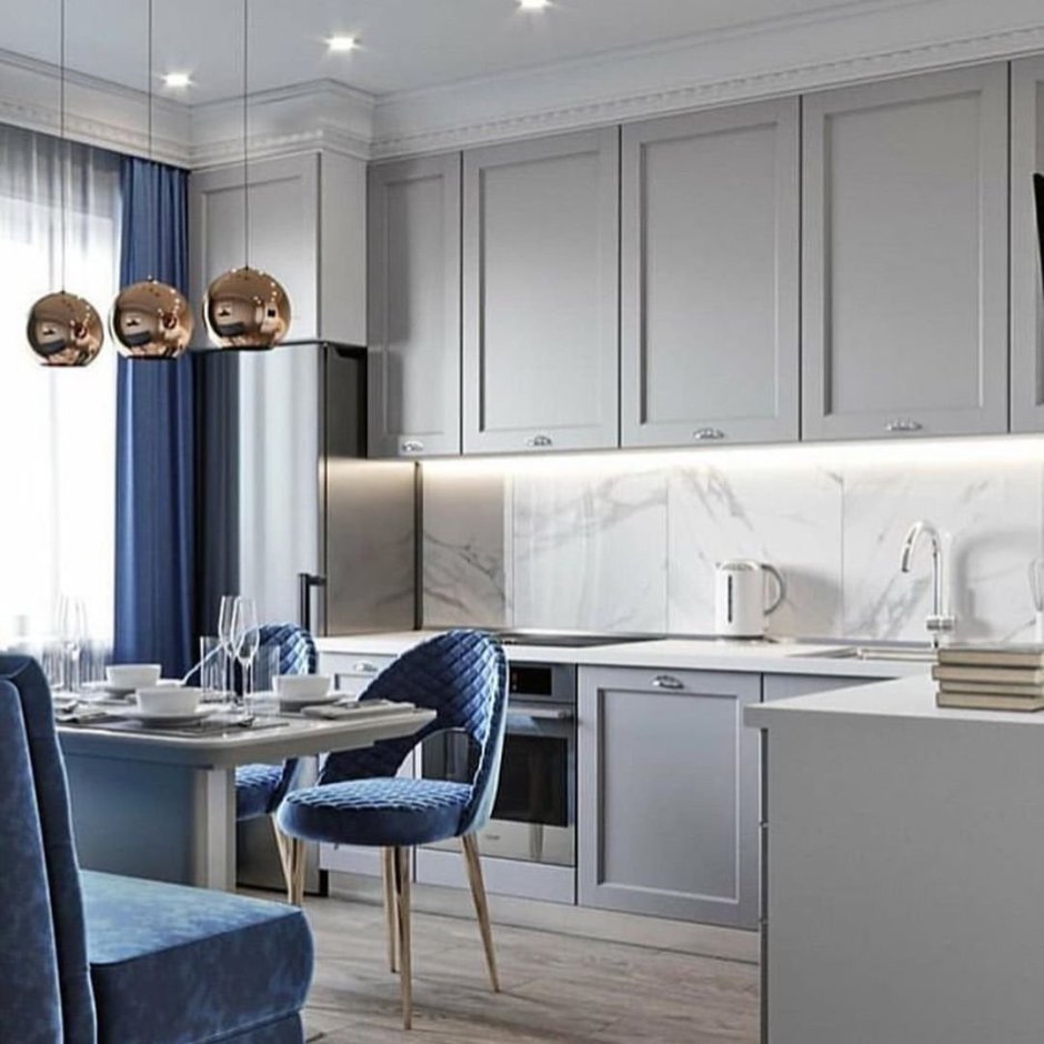 Кухня в серо-голубых тонах