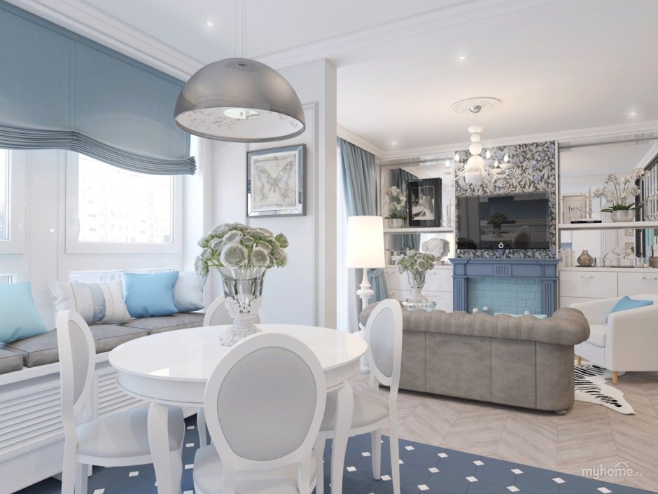 Кухня гостиная в синем цвете