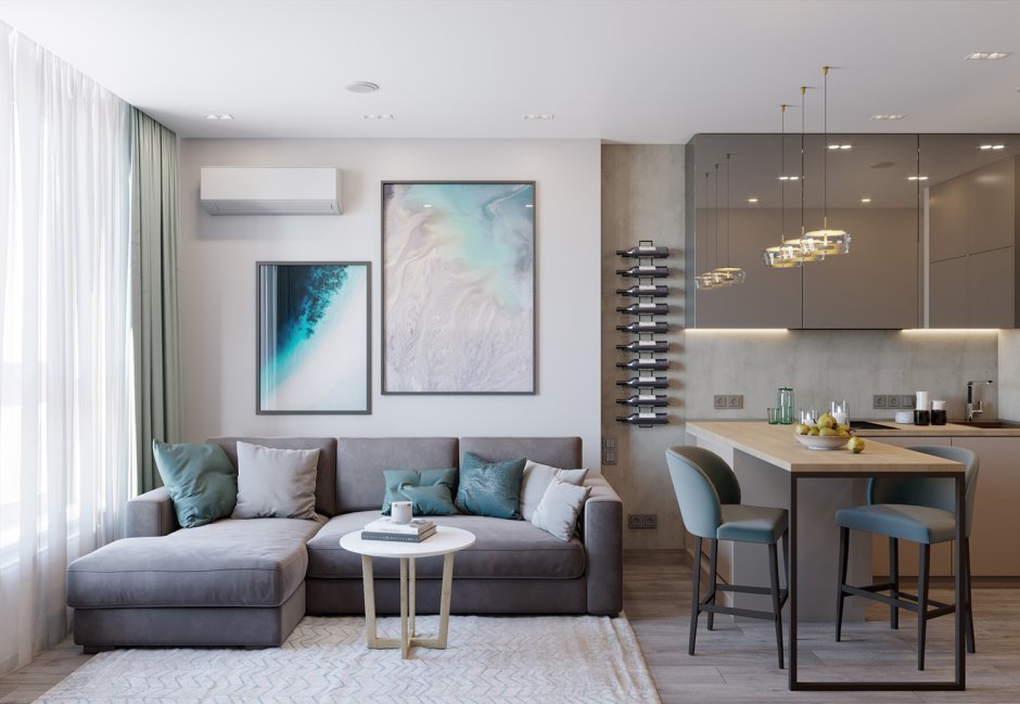 Кухня с гостинной 20кв м интерьер